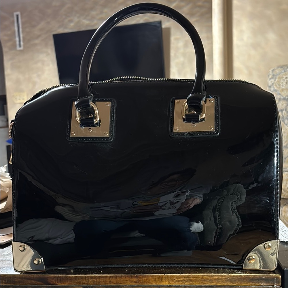 Patent Satchel Handbag - Black